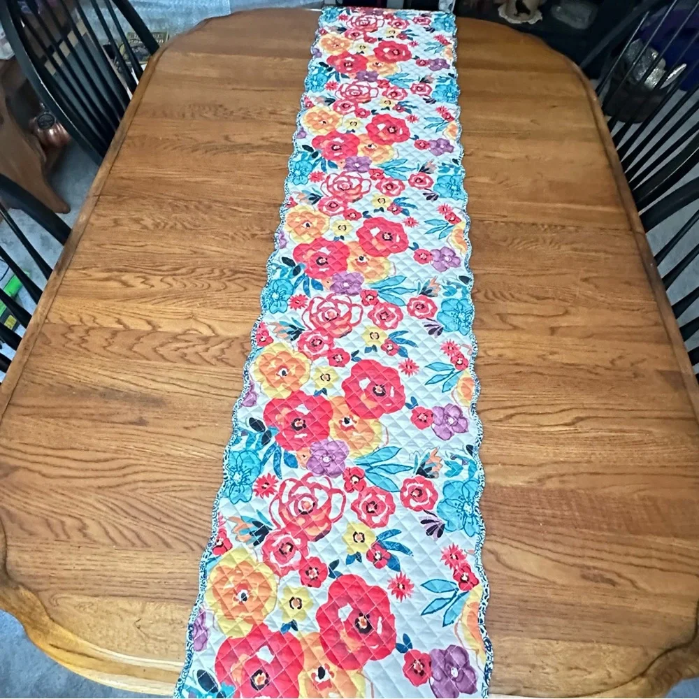 Pioneer Woman Flea Market Collection Reversible Floral Quilted Table Runner